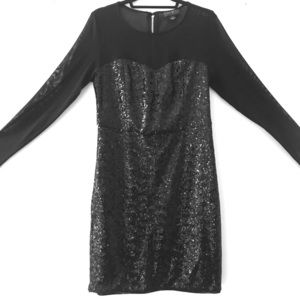 Long Sleeved Black Sequined Dress